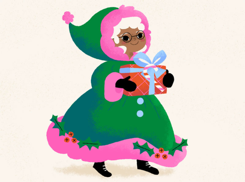 Mrs.-Claus-is-cozy Christmas illustration examples that look amazing