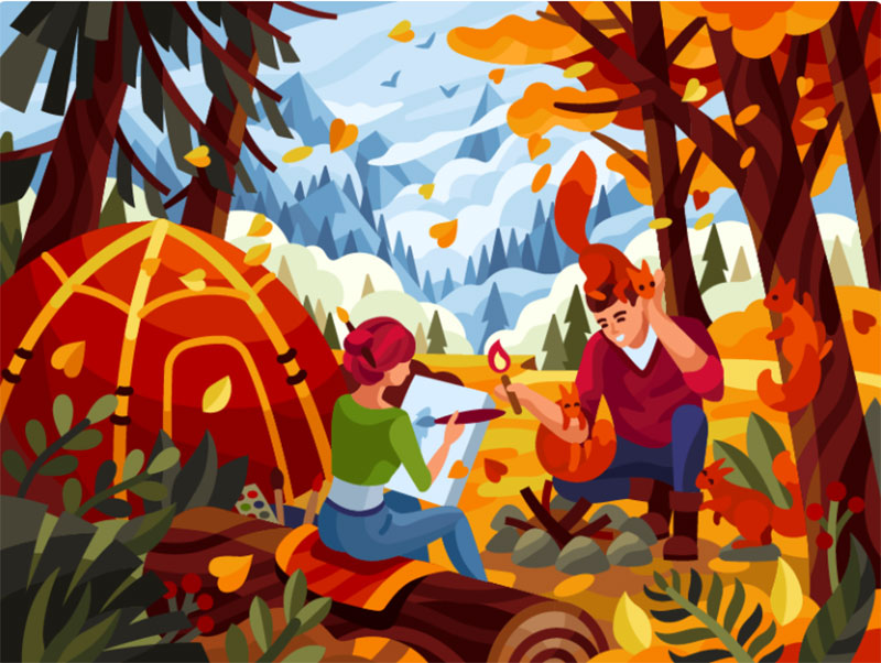 Romantic-camping Beautiful autumn illustration examples for the season