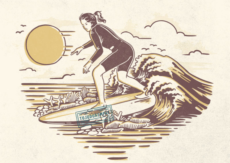 Surfer-Girl-Riding Lovely summer illustration examples to check out