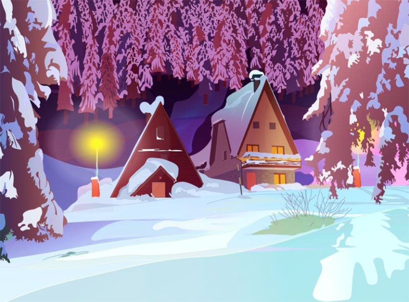 Winter-night-bungalow-fight Beautifully designed winter illustration examples for you