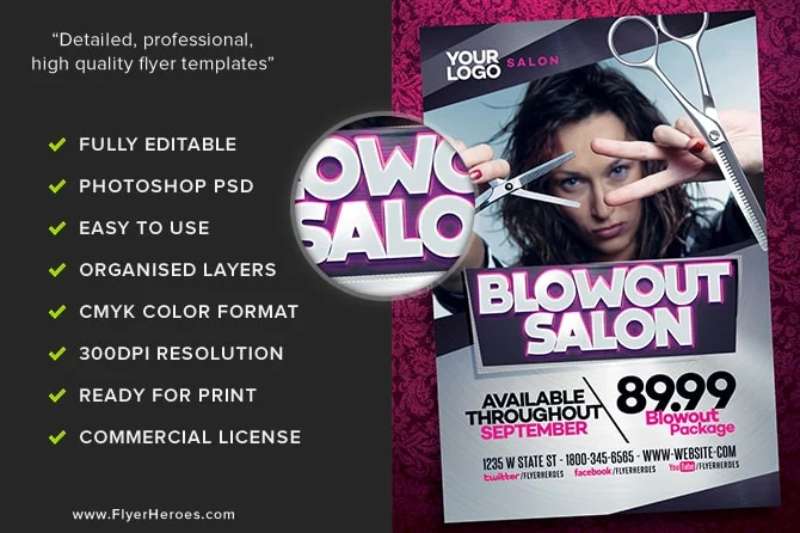 Blowout-Hair-Salon-Flyer-Template-FH-3-1 Great Barbershop Flyers To Help You Promote Your Services
