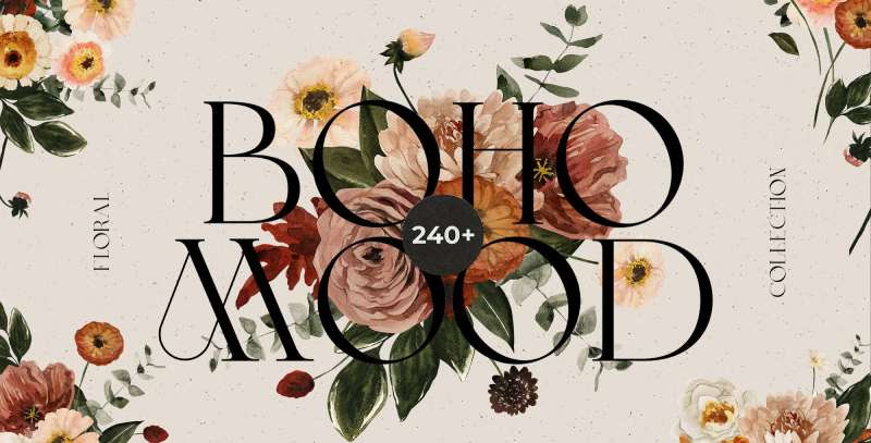 Boho-Mood-–-Floral-Watercolor-Collection-1 Most Popular Bohemian Fonts Used by Designers