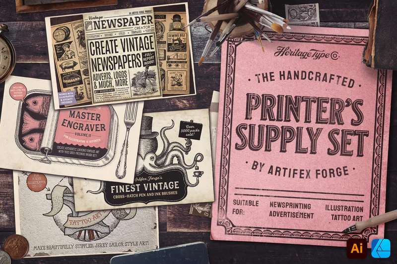 Handcrafted-Printers-Supply-Set-1 A Look at the Most Popular Textured Fonts