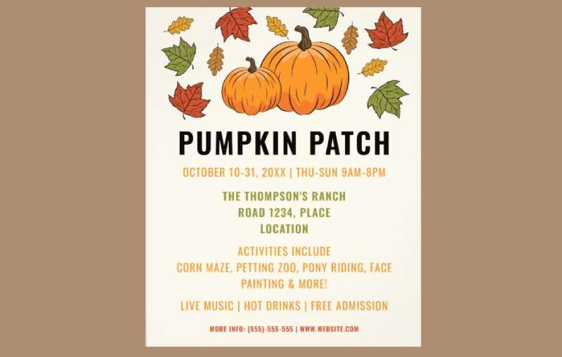 Pumpkins-And-Autumn-Leaves-Custom-Pumpkin-Patch-Flyer-1 Festival Flyers That Will Ignite Your Party Spirit