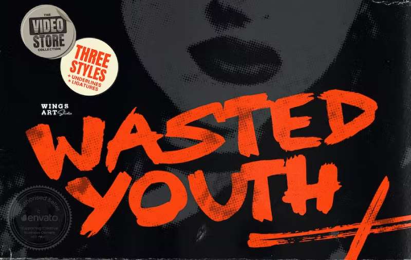 Wasted-Youth-A-90s-Grunge-Inspired-Brush-Font-1 The Most Popular Rock Band Fonts Used by Designers