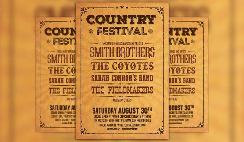 country-music-festival-flyer-template-creativemarket-awesomeflyer-com-1 Fiery Fiesta Flyers to Ignite Your Party Spirit
