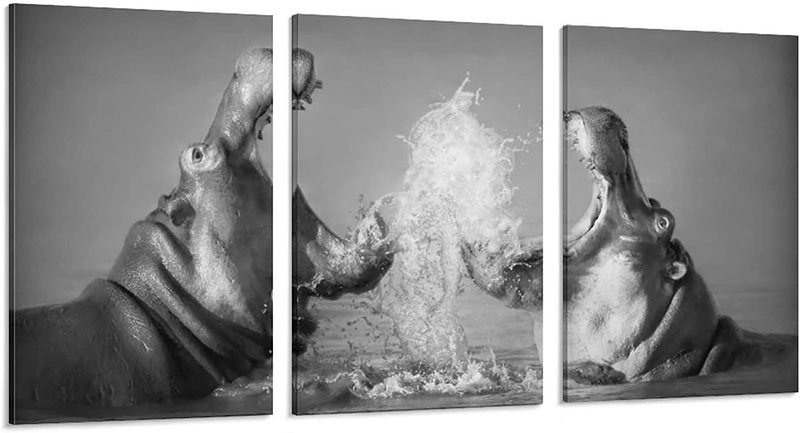 Black-and-White-Wildlife-Hippo Captivating Wildlife Posters for Nature Enthusiasts