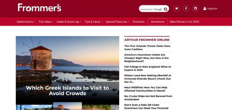 Frommers The 29 Best Tourism Website Design Examples to Inspire Travel
