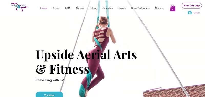 Upside-Aerial-Arts-Fitness 18 Personal Trainer Website Design Examples to Inspire You