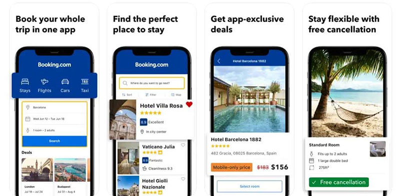Booking.com app letting travellers browse and shortlist hotels without an account
