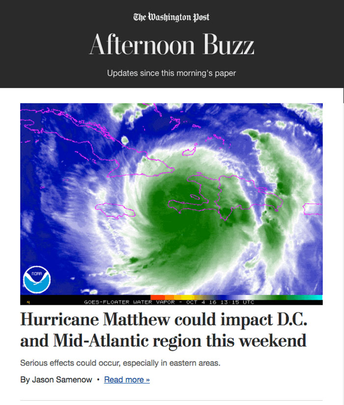 afternoon-buzz-hurricane-matthew-could-impact-d-c-and-mid-atlantic-region-this-weekend Email Newsletter Design Best Practices