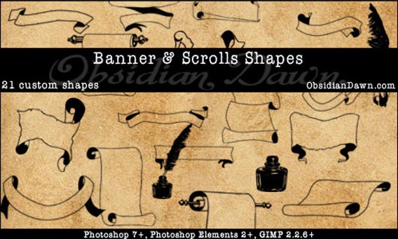 Banner___Scrolls_Custom_Shapes_by_redheadstock All The Photoshop Custom Shapes You'll Need To Download