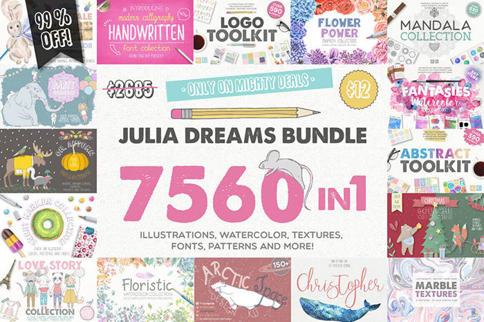 Bundle-of-7500-Professional-Graphics 35 Of The Best Watercolor Brushes for Photoshop
