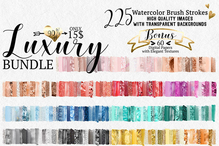 225-Gorgeous-Watercolor-Brush-Strokes-60-Digital-Papers 35 Of The Best Watercolor Brushes for Photoshop