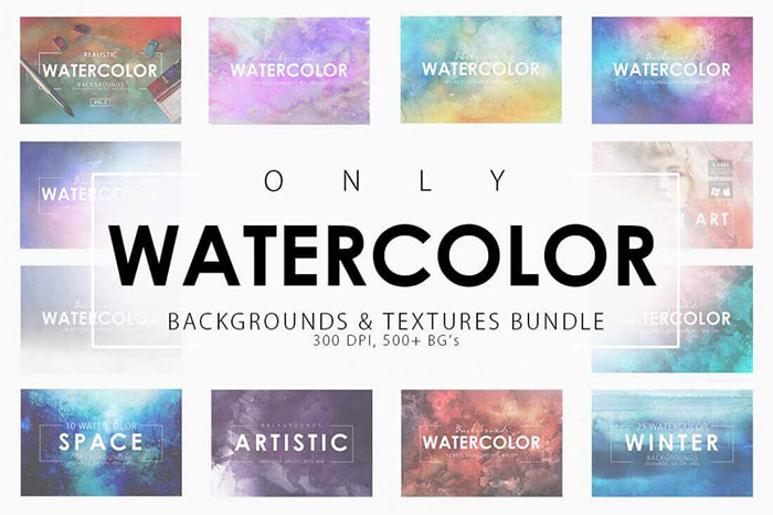 Bundle-500-Gorgeous-Hi-Res-Watercolor-Backgrounds 35 Of The Best Watercolor Brushes for Photoshop
