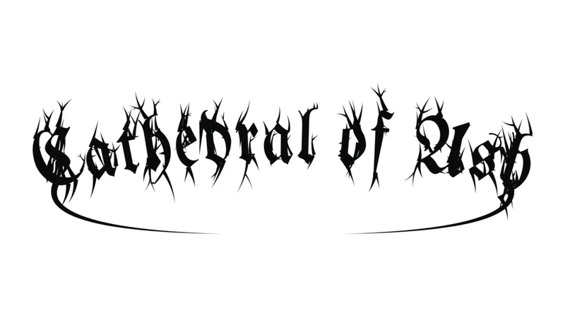 Cathedral arch style: CATHEDRAL OF ASH in fraktur bent into an arch with wings