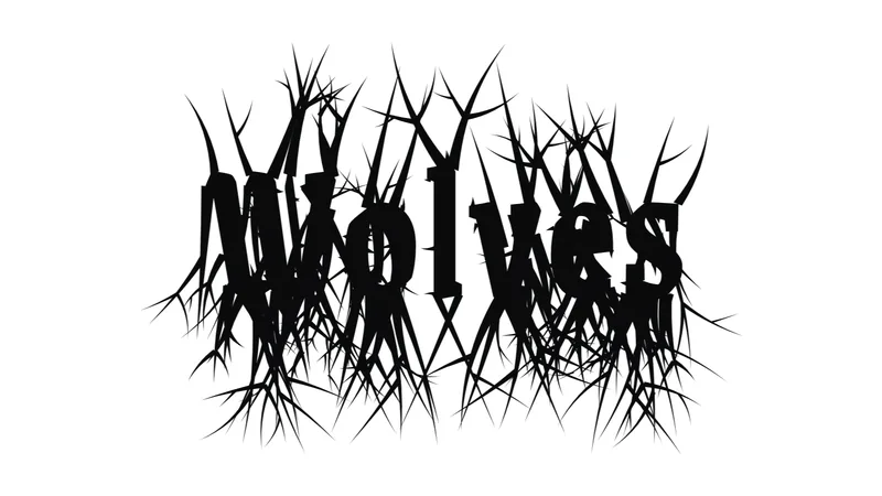 Forest roots style: WOLVES in heavy letters sinking into long branching roots