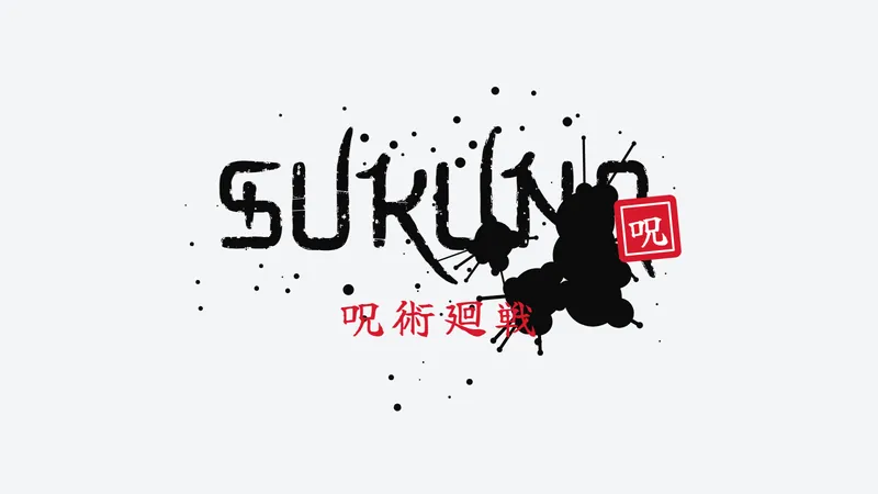 Brush Seal style: worn black SUKUNA ink lettering with ink splatter and a red 呪 seal