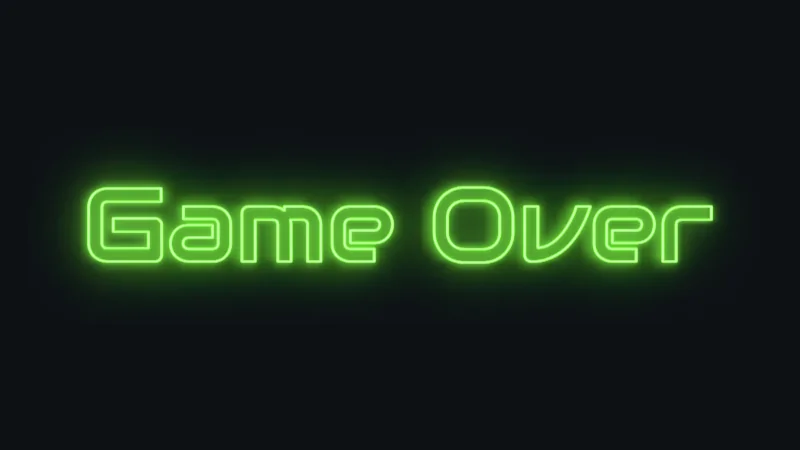 Green outline neon tubes spelling Game Over in a wide arcade font on a dark wall